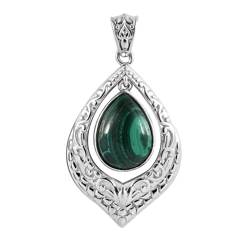 Quartz 7.40 ctw Solitaire Pendant in Platinum with Healing Magnet Silver Necklac